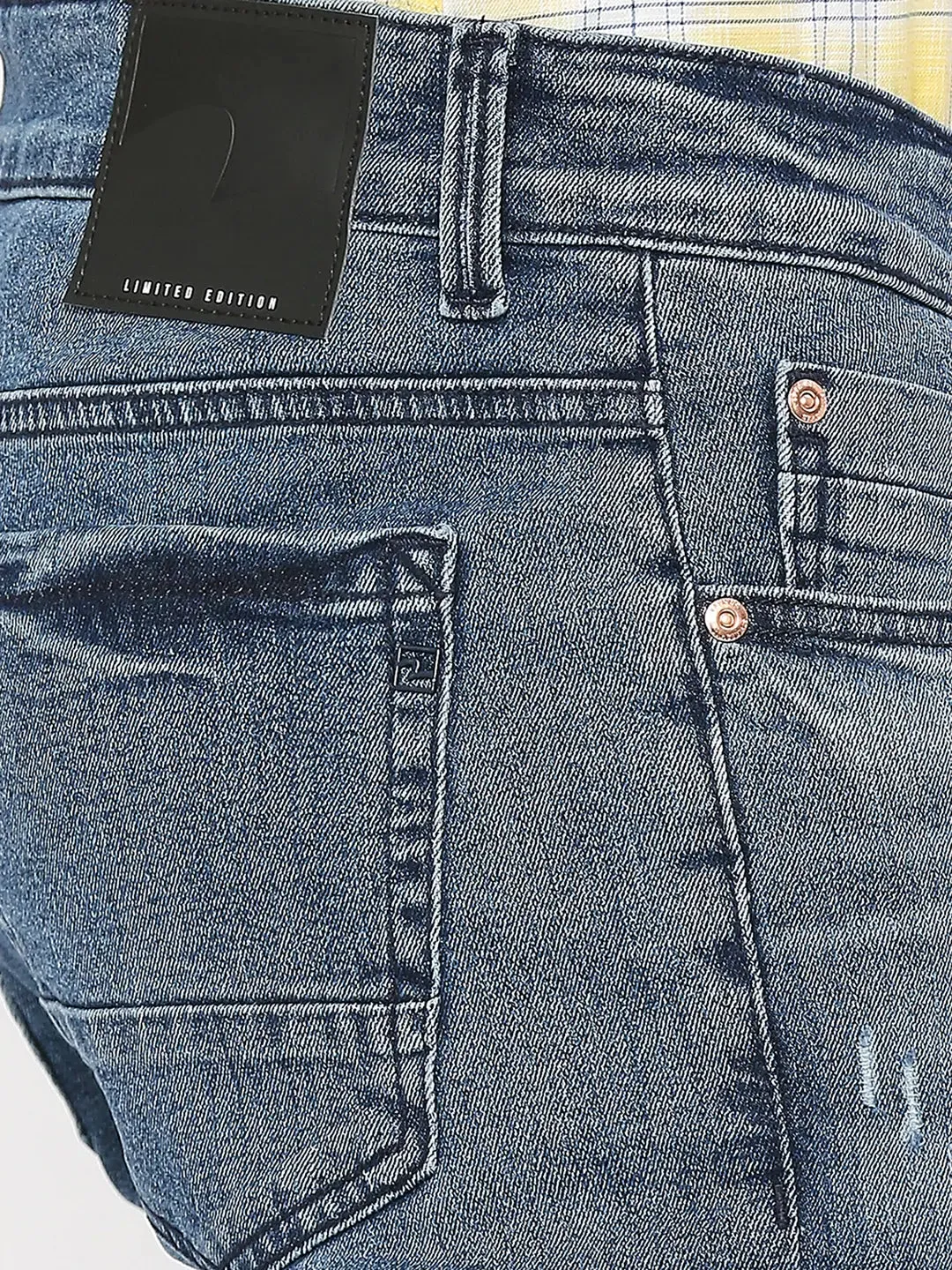 Spykar Men Mid Blue Cotton Regular Fit Narrow Length Knee Slash Mid Rise Limited Edition Jeans (Rover)