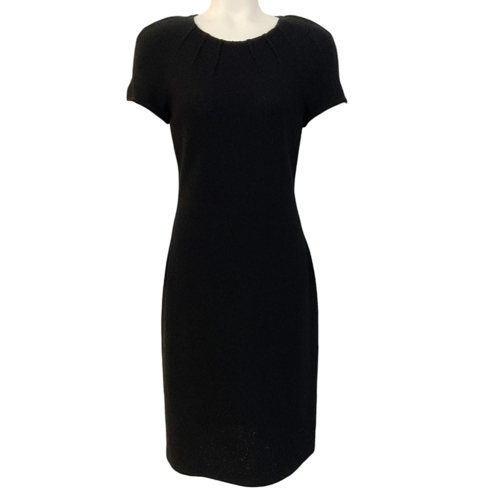 St. John Black Knit Crepe Cap Sleeve Dress