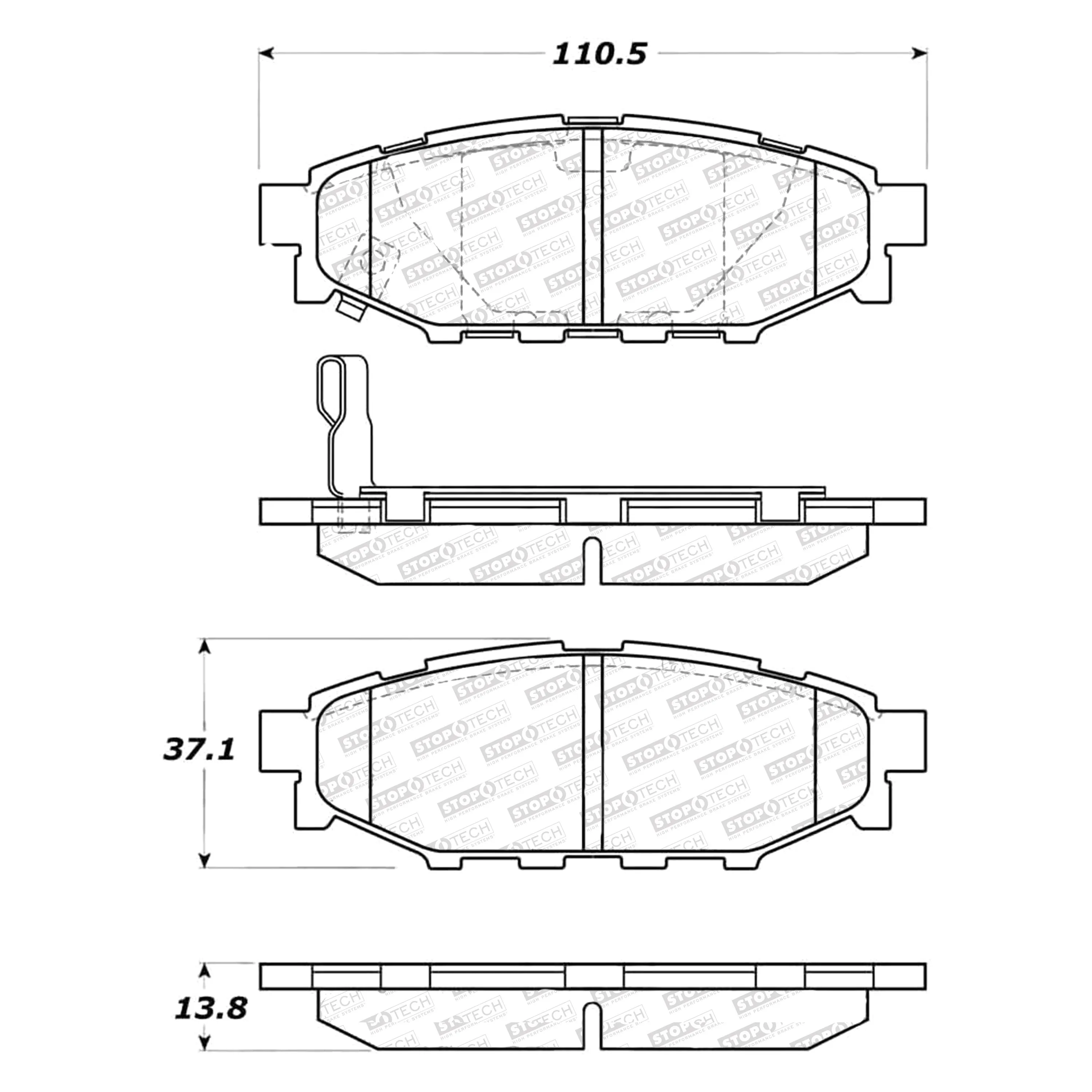 StopTech Street Select Brake Pads Subaru XV (13-15) [Rear w/ Hardware] 305.11140