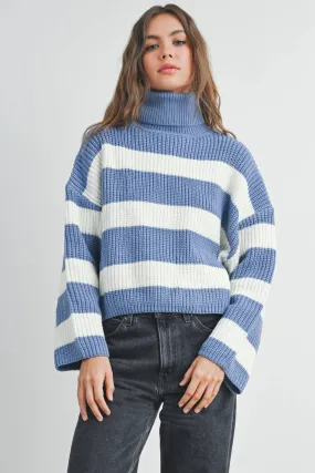 Striped Pullover Turtleneck Sweater