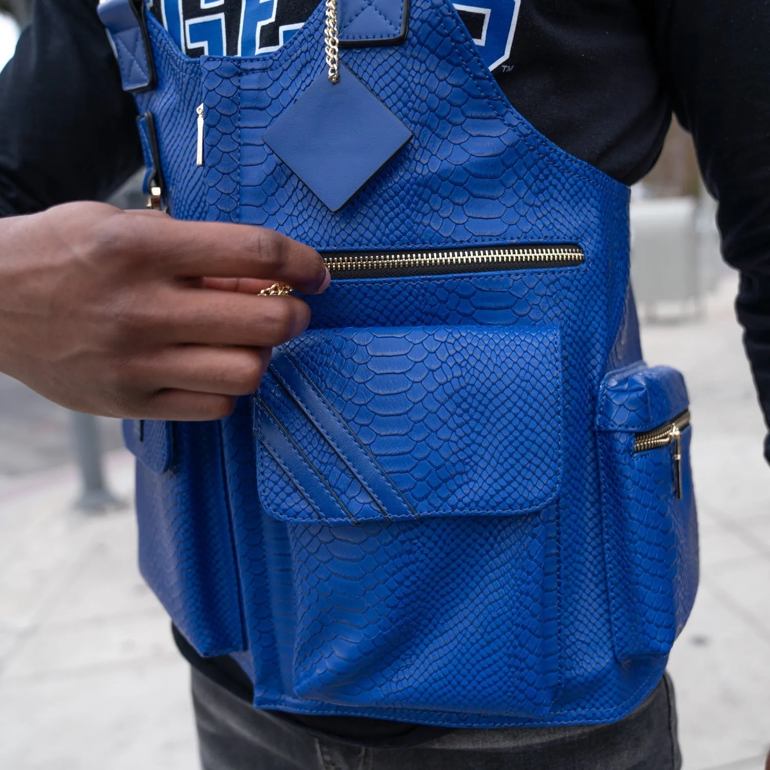 Tactical Leather Vest in Royal Blue