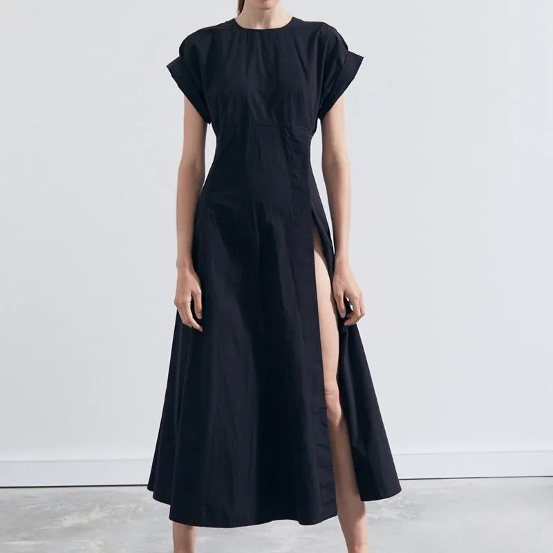 The Button Up Cotton Dress (Black)