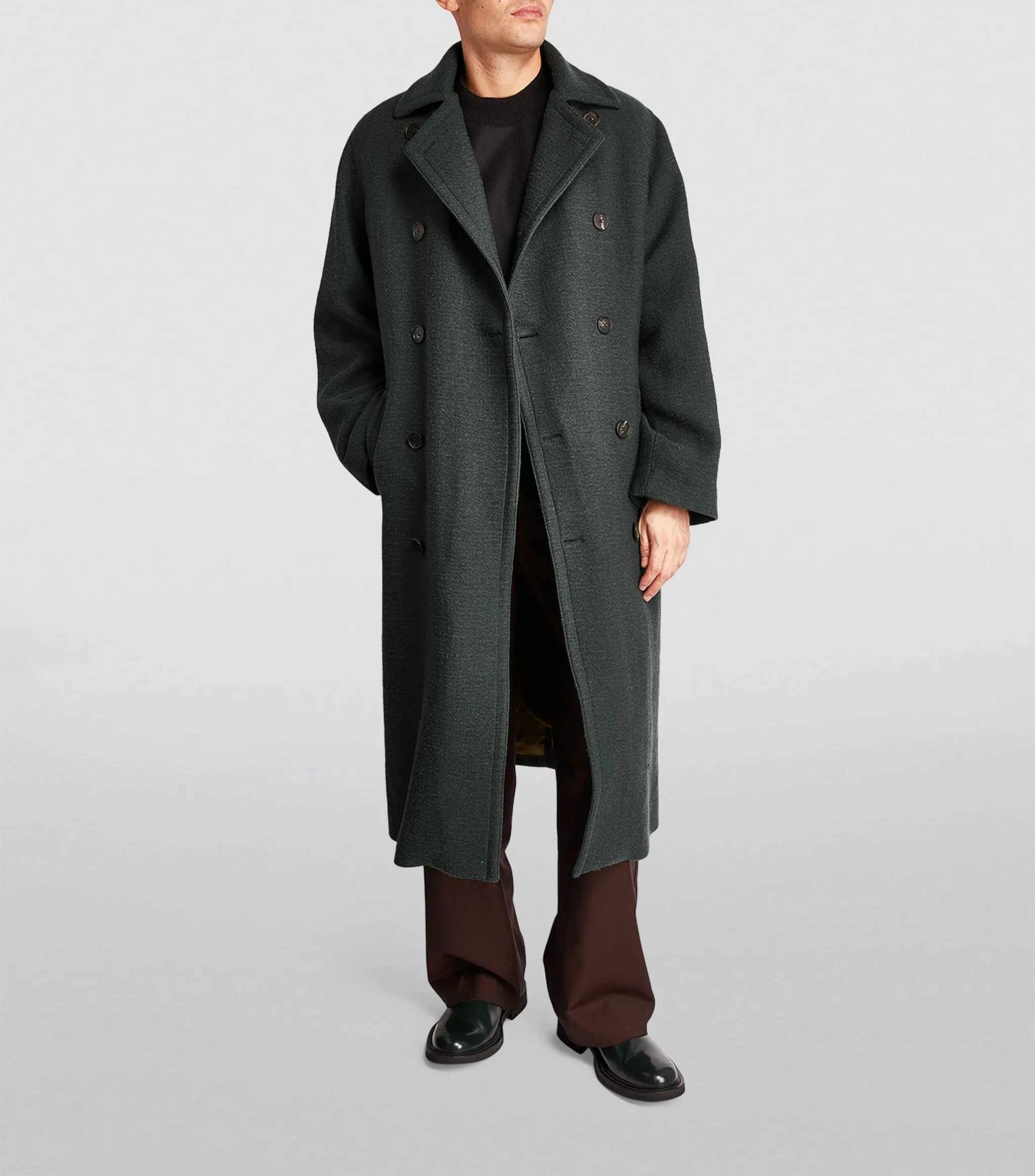 THE ROW Green BETZO Removable Lining Double Breasted Coat NEW L