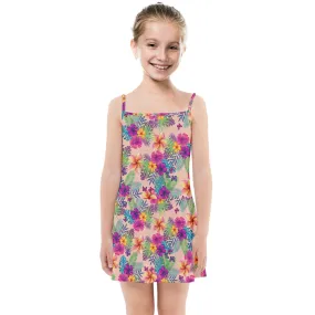 Tropical Peach Floral Girls' Summer Sun Dress