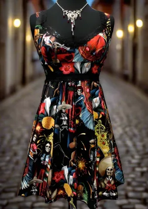 VINTAGE COCKTAIL DRESS - DIA DE LOS MUERTOS PRINT