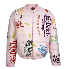 Von Dutch Unisex All Over Print Puffer Jacket Pink MPJ1005 PNK