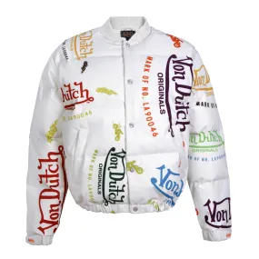 Von Dutch Unisex All Over Print Puffer Jacket White MPJ1005 WHT