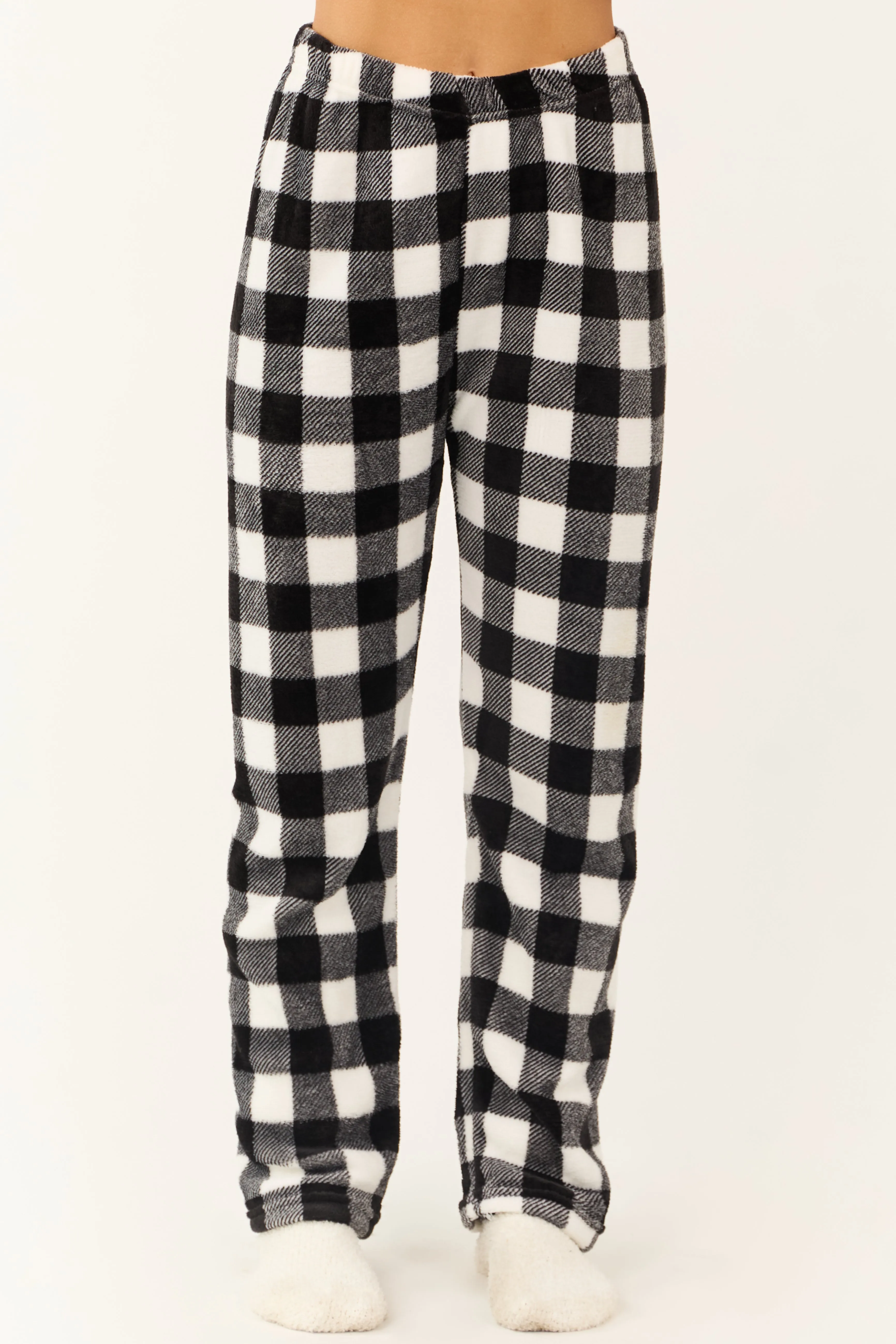 White and Black Buffalo Plaid Fleece Pajama Pants