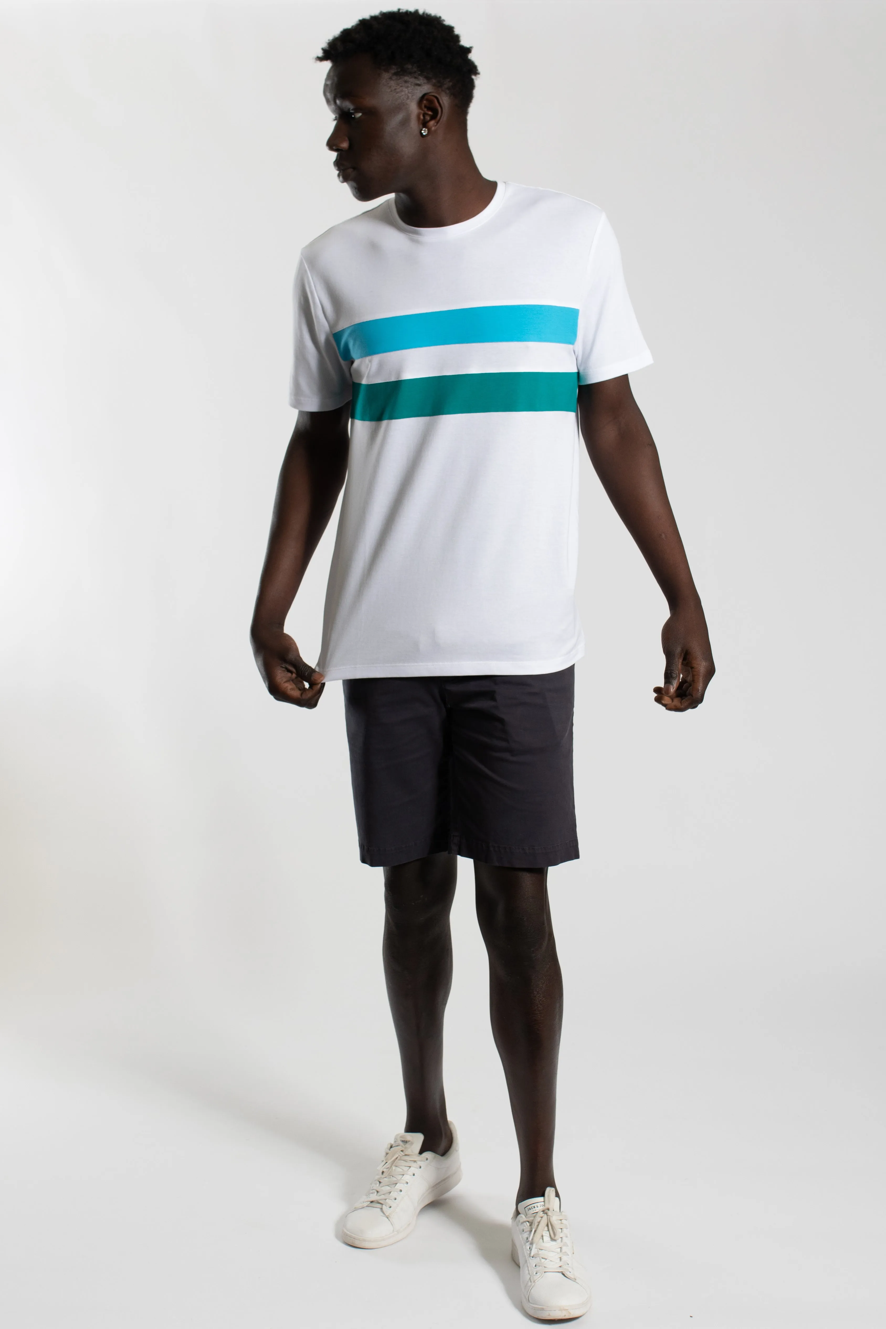 White Laid On Multi Stripe Tee