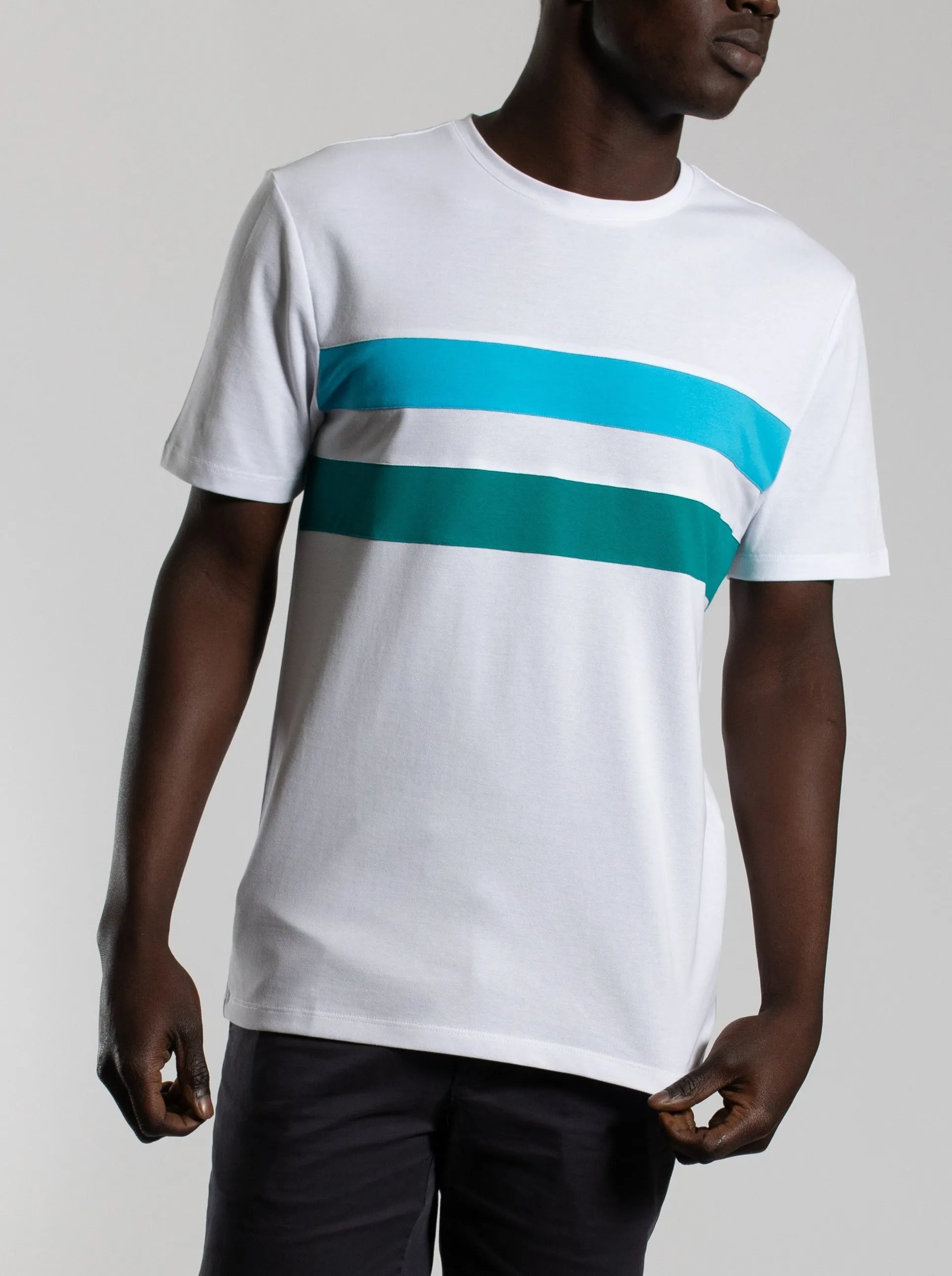 White Laid On Multi Stripe Tee