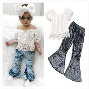 Wholesale children's lace flared pants suit 2PC(TL8016)