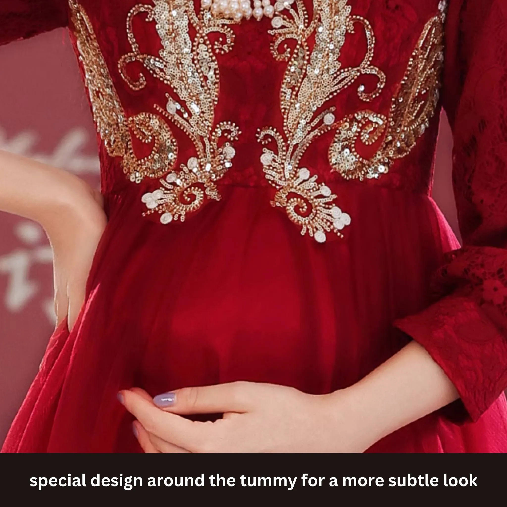 Wine Red High Waistline Pregnant Bridal Dress 孕妇敬酒服