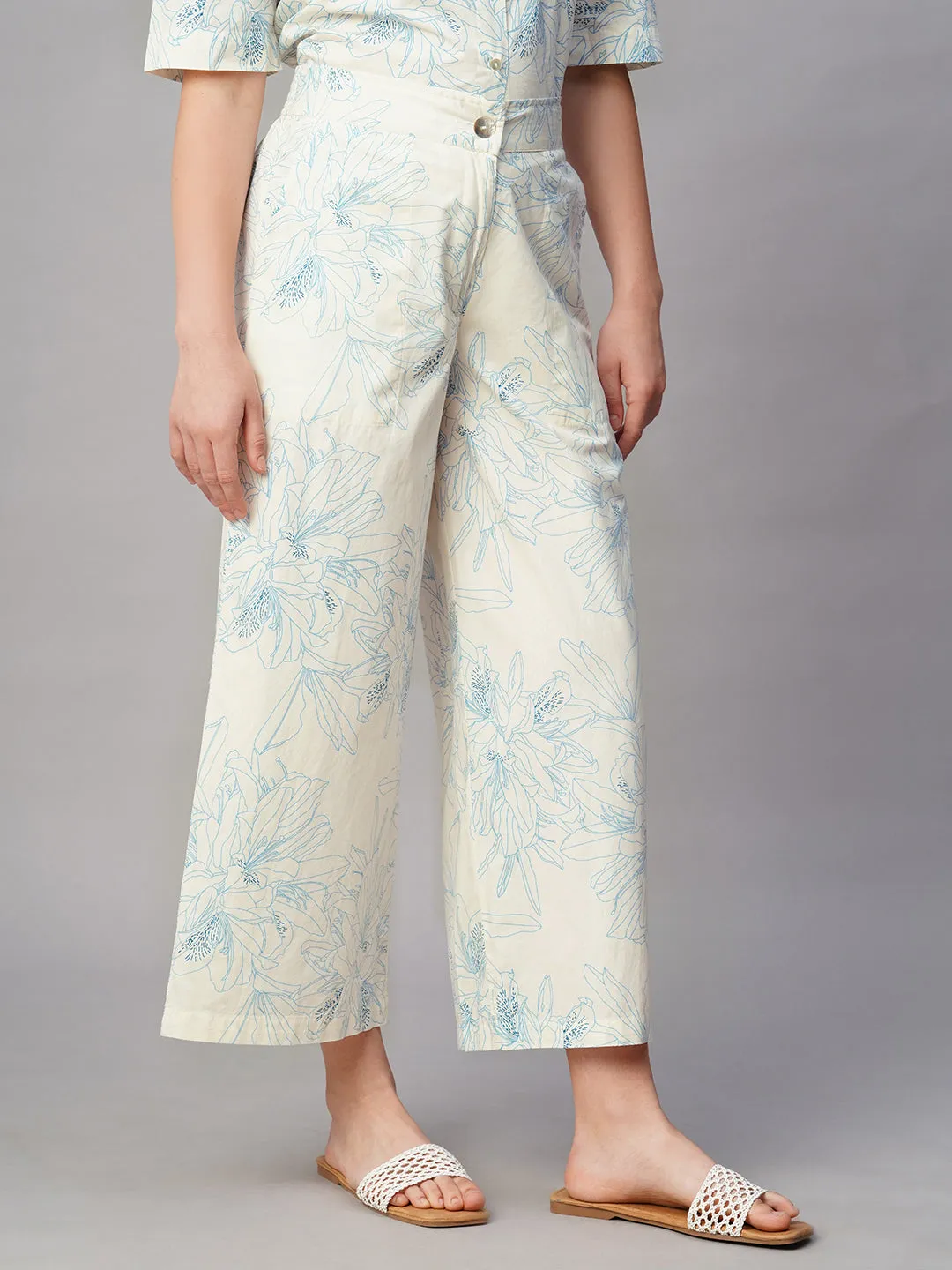 Women's Blue Cotton Regular Fit Culotte