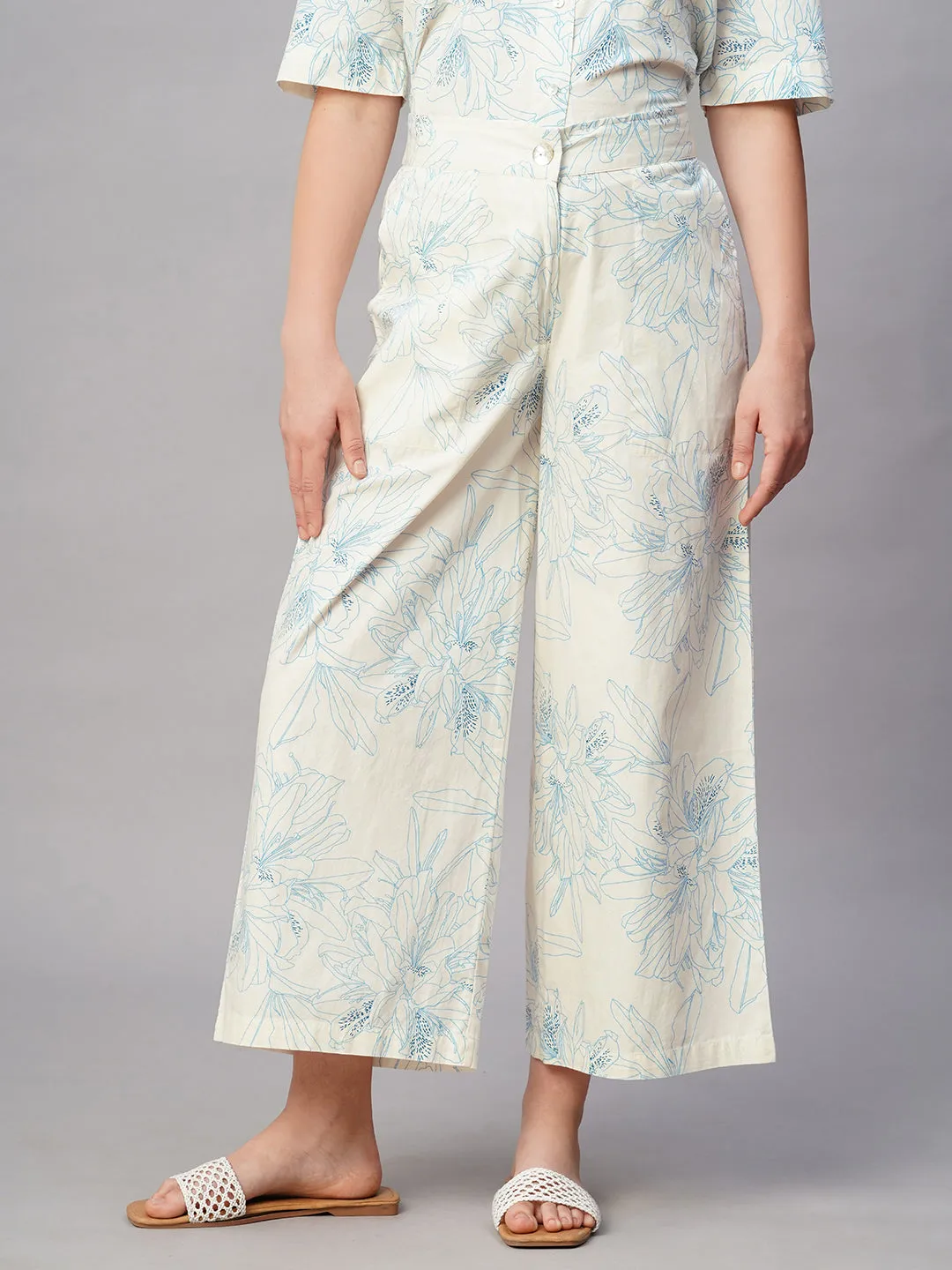 Women's Blue Cotton Regular Fit Culotte