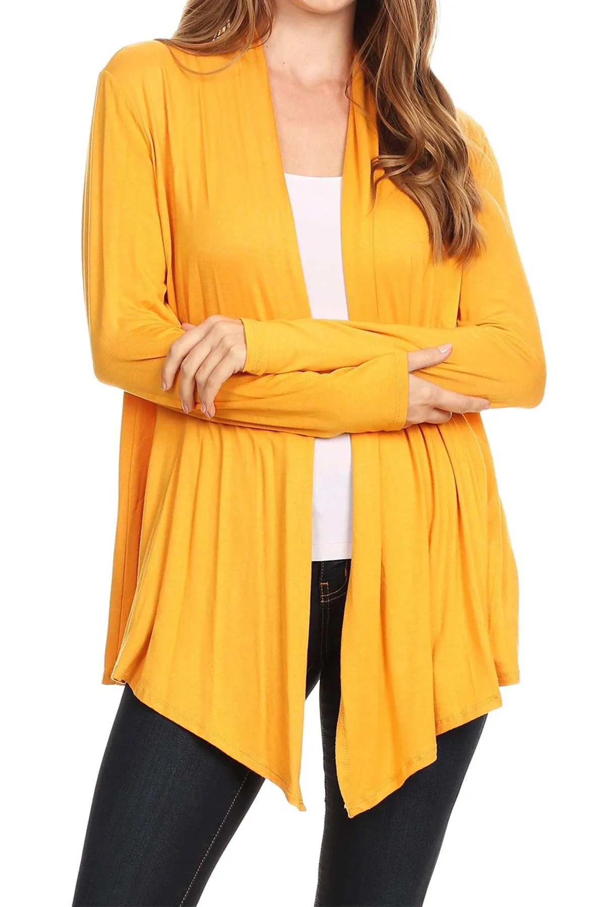 Women's Lightweight Soft Long Sleeves Relaxed Fit Open Front Solid Cardigan