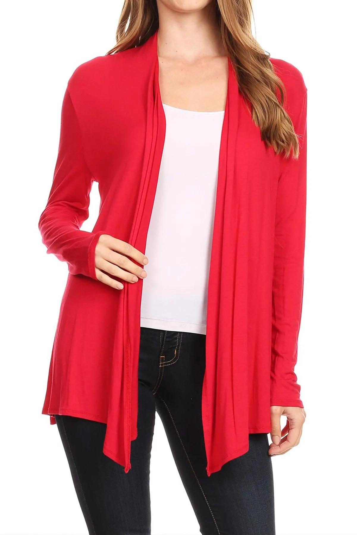 Women's Lightweight Soft Long Sleeves Relaxed Fit Open Front Solid Cardigan