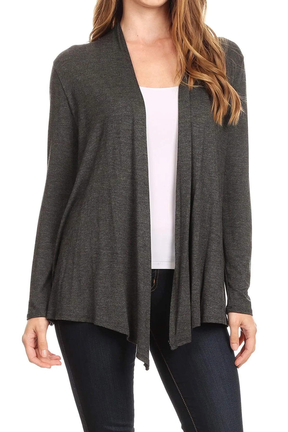 Women's Lightweight Soft Long Sleeves Relaxed Fit Open Front Solid Cardigan