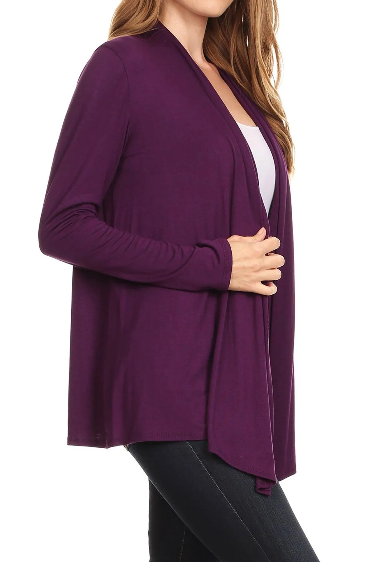 Women's Lightweight Soft Long Sleeves Relaxed Fit Open Front Solid Cardigan