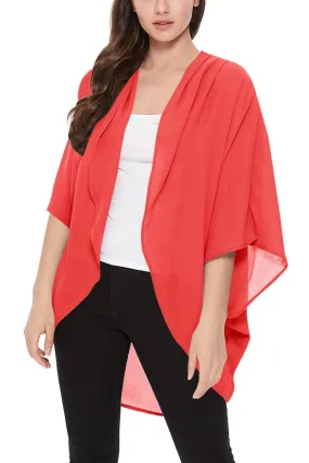 Women's Loose Fit 3/4 Sleeves Kimono Style Cover Up Solid Cardigan S-3XL