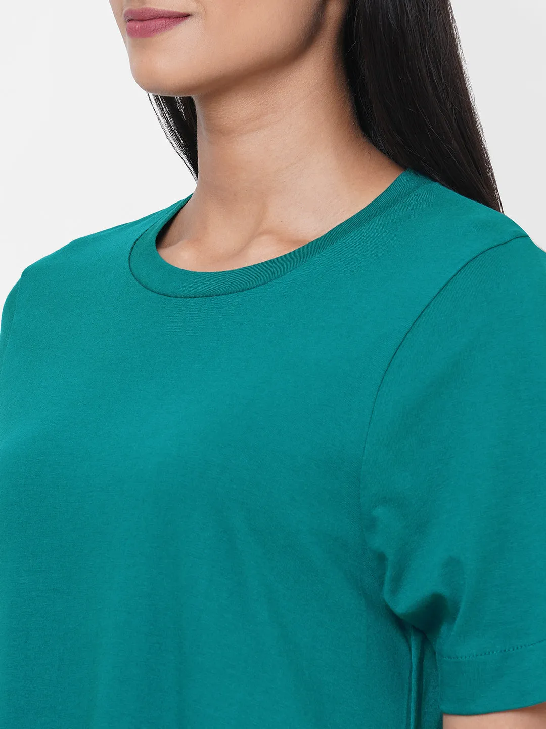 Women's Teal Cotton Regular Fit Knit Dress