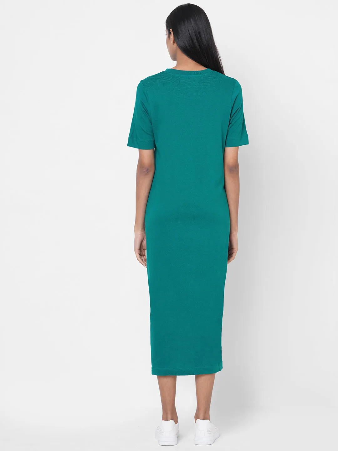 Women's Teal Cotton Regular Fit Knit Dress