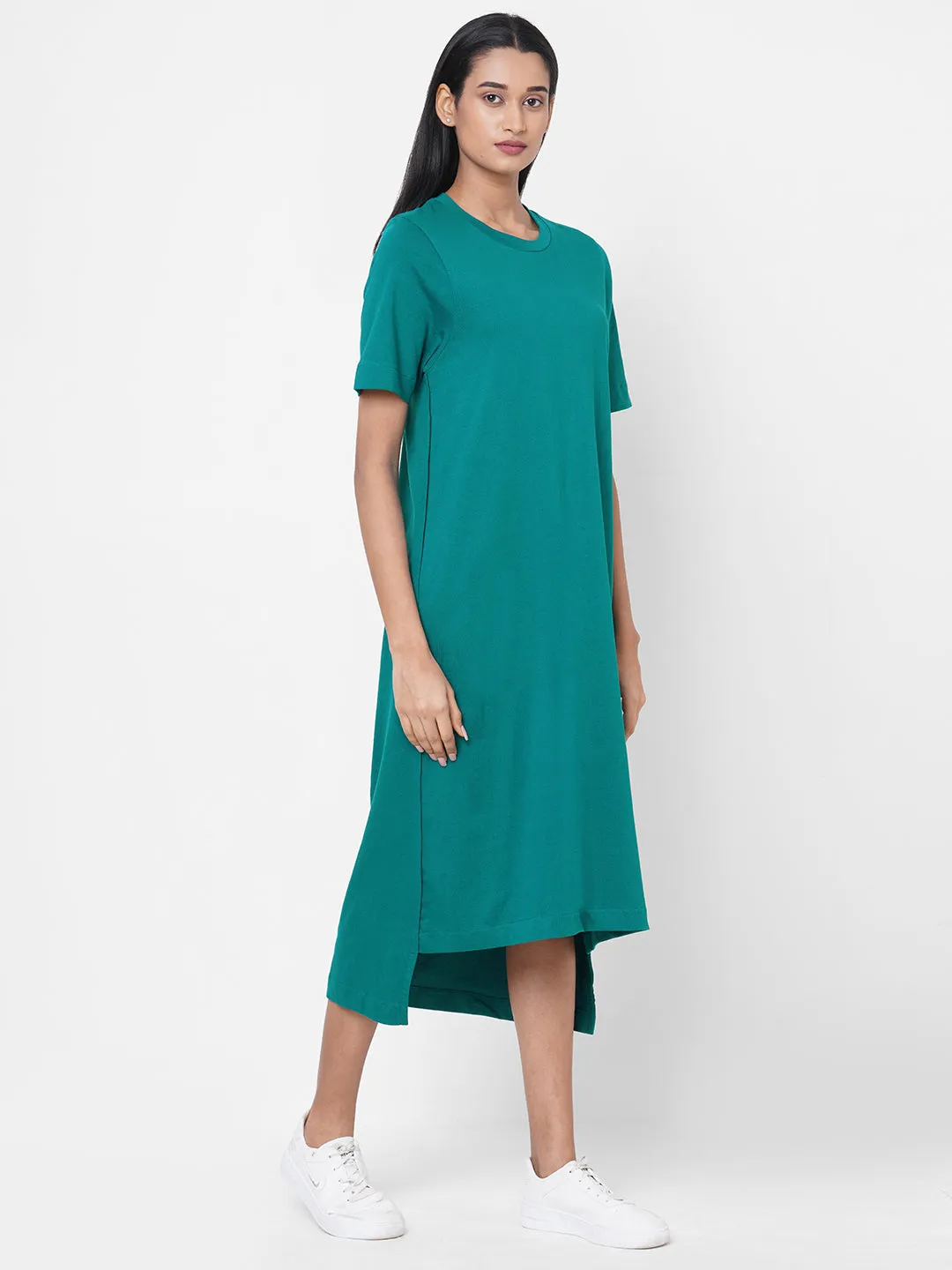 Women's Teal Cotton Regular Fit Knit Dress