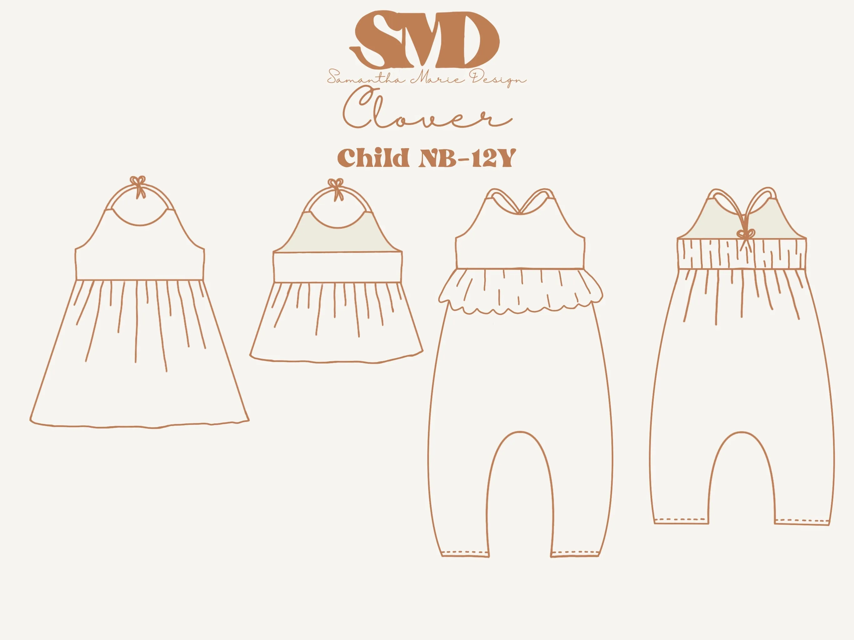 Youth Clover Dress, Top & Romper Digital Sewing Pattern Sizes NB-12Y