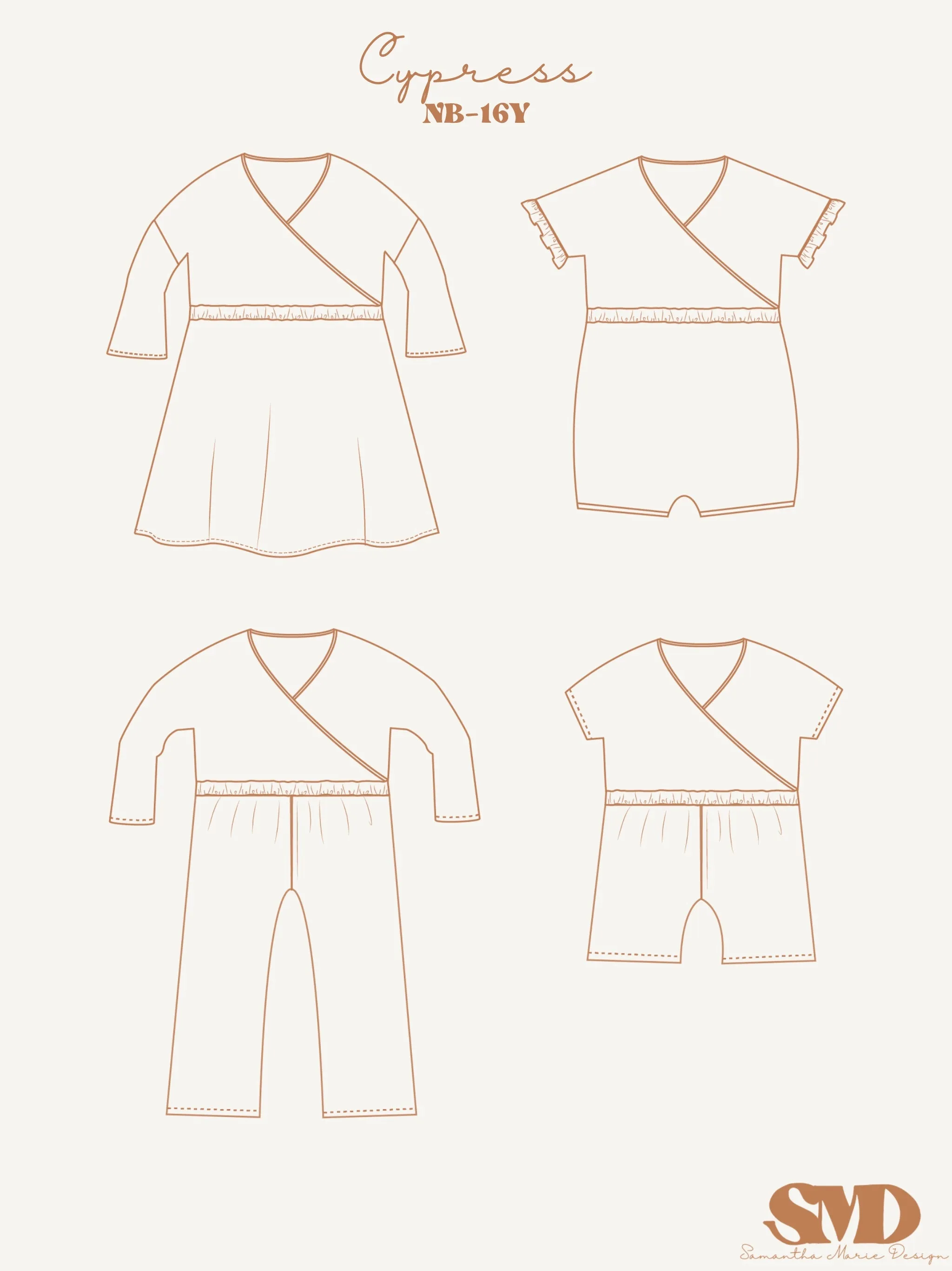 Youth Cypress Romper and Dress Digital Sewing Pattern Sizes NB-16Y