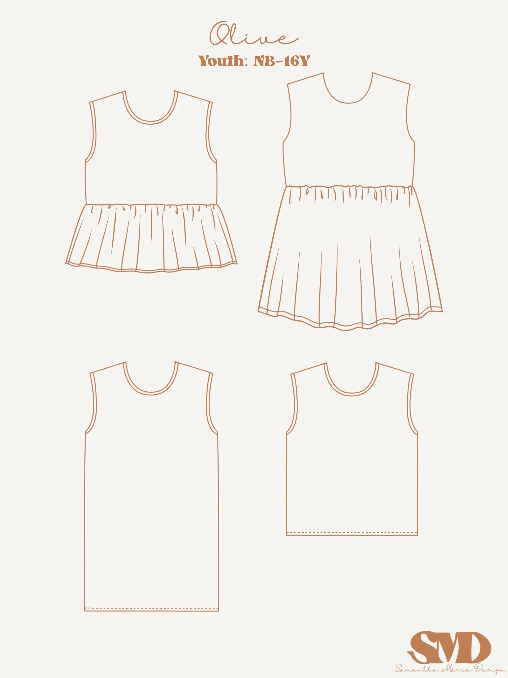 Youth Olive Tank Top and Dress Digital Sewing Pattern Sizes NB-16Y