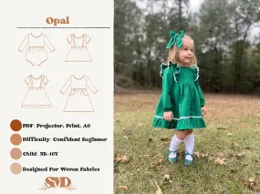 Youth Opal Dress and Bubble Digital Sewing Pattern Sizes NB-16Y